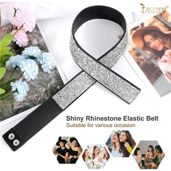 JASGOOD Rhinestone Elastic Belt, Stretchy Shiny Crystal Belt Bling Wide Waist main image 6